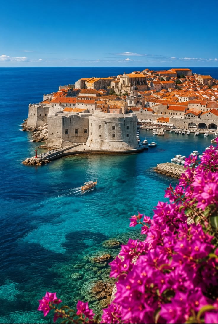 Aerial view of Dubrovnik's walled old town on the Adriatic